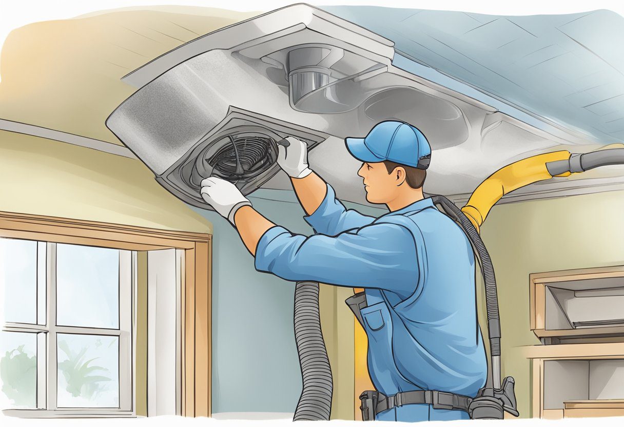 A technician cleaning HVAC ducts in a Fort Myers home, using specialized equipment to remove debris and improve air quality